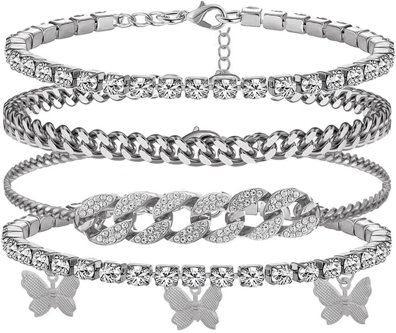 yfstyle Butterfly Ankle Bracelet for Women Rhinestone Anklets Bulk Adjustable Layered Beach Ankle Bracelet Braided Chain Anklet Charm Ankle Bracelet Jewerly Gift - Image 1