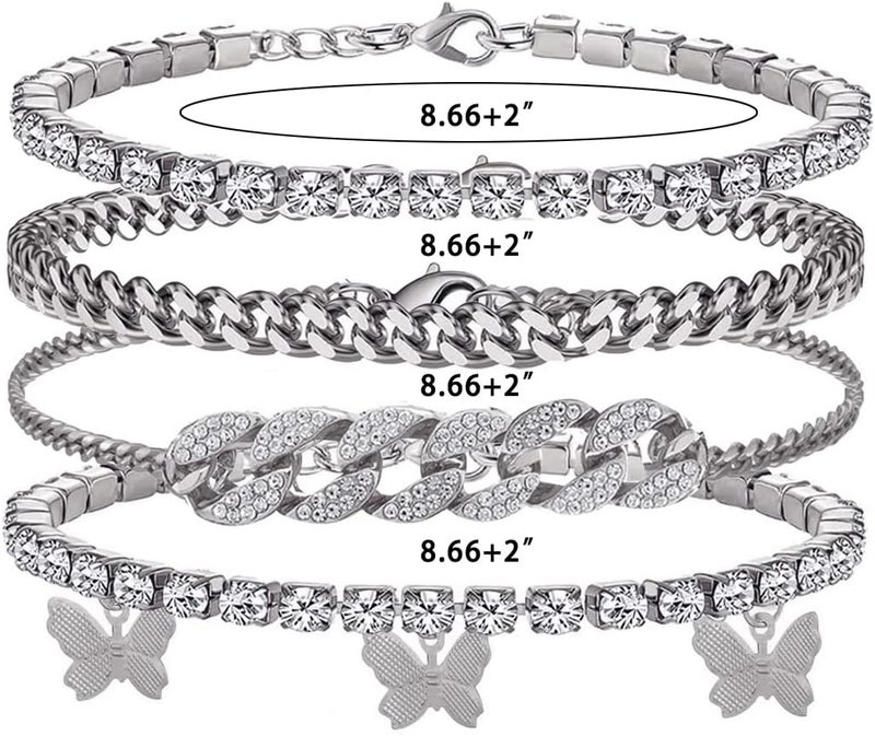 yfstyle Butterfly Ankle Bracelet for Women Rhinestone Anklets Bulk Adjustable Layered Beach Ankle Bracelet Braided Chain Anklet Charm Ankle Bracelet Jewerly Gift - Image 2