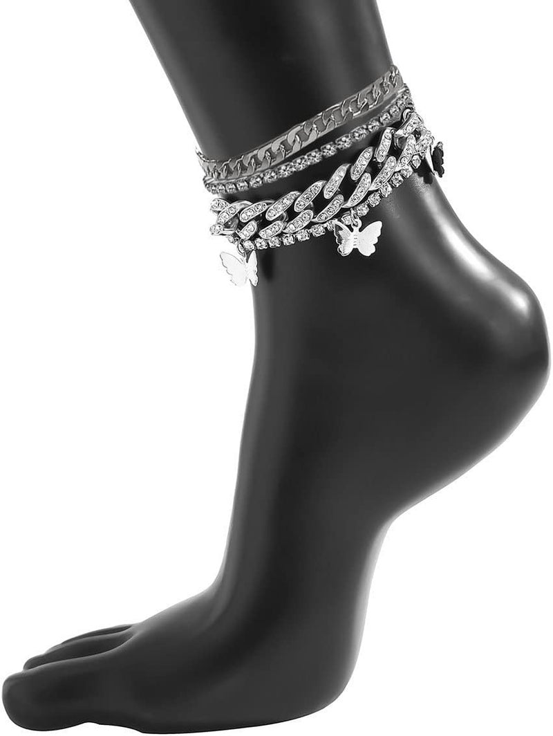 yfstyle Butterfly Ankle Bracelet for Women Rhinestone Anklets Bulk Adjustable Layered Beach Ankle Bracelet Braided Chain Anklet Charm Ankle Bracelet Jewerly Gift - Image 3