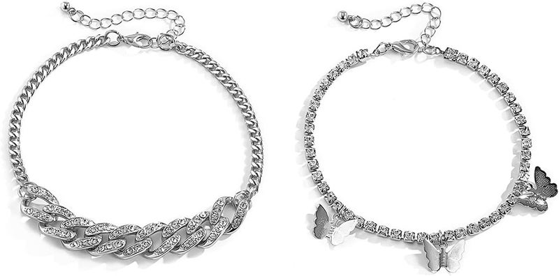 yfstyle Butterfly Ankle Bracelet for Women Rhinestone Anklets Bulk Adjustable Layered Beach Ankle Bracelet Braided Chain Anklet Charm Ankle Bracelet Jewerly Gift - Image 5