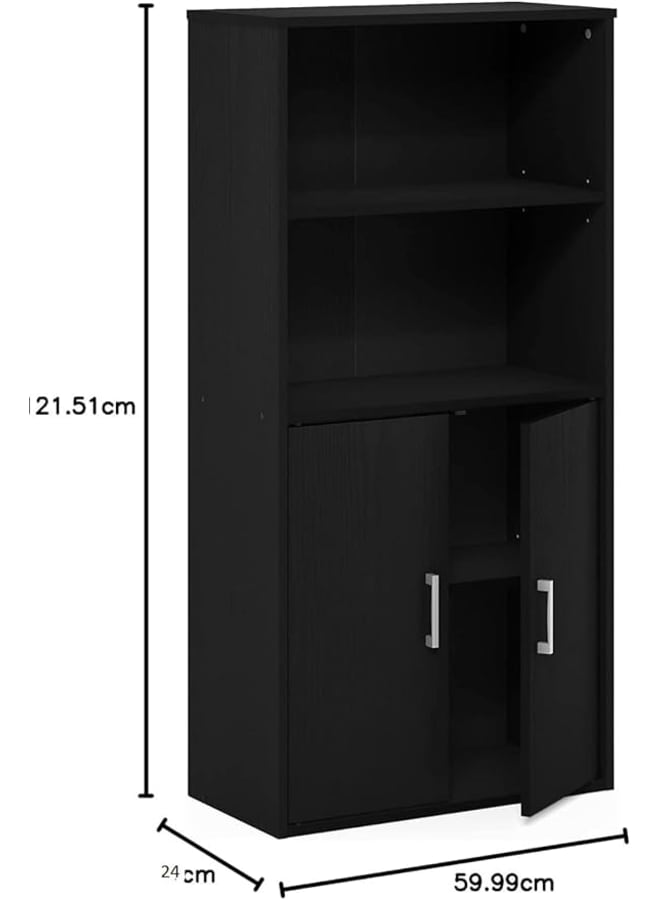 MODERN HOME Storage Bookcase with 2 Doors in Black, Manufactured Wood Cabinet with 2 Open Shelves, Freestanding Organizer for Living Room or Office, Combination Display and Concealed Unit - Image 2