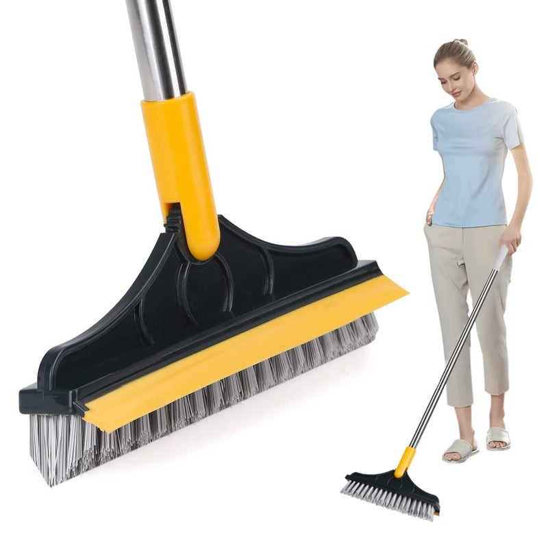 FOMQUAZLI 2 in 1 Bathroom Cleaning Brush with WiperTiles Cleaning Brush Bathroom Brush with Long Handle Tile Cleaner Brush Bathroom Floor Cleaning Brush Floor Cleaner Brush Floor Scrub Brush - Image 1