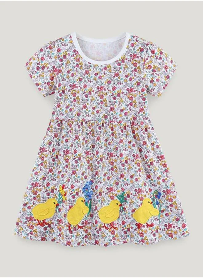YUNIQEE White A-Line Crew Neck Printed Dress