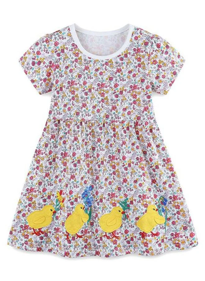 YUNIQEE White A-Line Crew Neck Printed Dress
