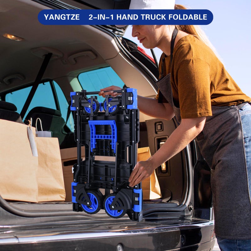 YANGTZE 2 in 1 Hand Truck Dolly Foldable with Basket,Hand Truck Foldable with Retractable Handle,330LBS Capacity Folding Hand Cart,Portable Dolly Cart with Wheels for Moving - Image 5