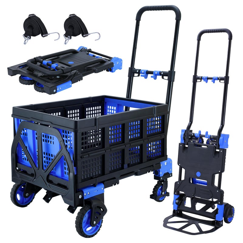 YANGTZE 2 in 1 Hand Truck Dolly Foldable with Basket,Hand Truck Foldable with Retractable Handle,330LBS Capacity Folding Hand Cart,Portable Dolly Cart with Wheels for Moving - Image 1
