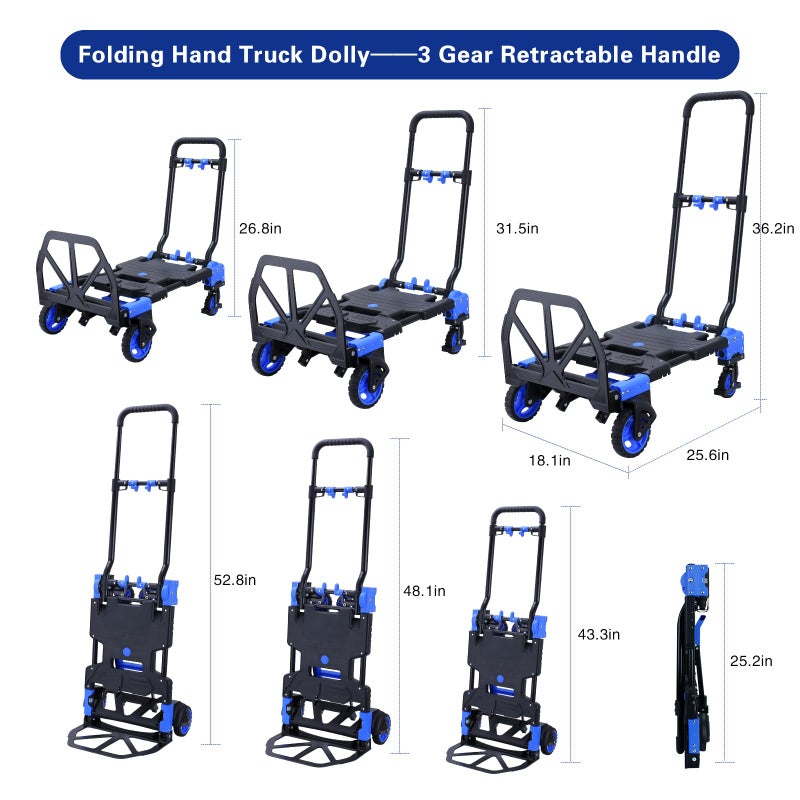 YANGTZE 2 in 1 Hand Truck Dolly Foldable with Basket,Hand Truck Foldable with Retractable Handle,330LBS Capacity Folding Hand Cart,Portable Dolly Cart with Wheels for Moving - Image 2