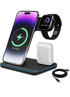 ELTRAZONE Wireless Charger – 3 in 1 Charging Station with USB Data Cable – Charging Station for iPhone 14/13/12/11 Pro/XS, Air Pods 3/2/1/pro, iWatch Series, Samsung