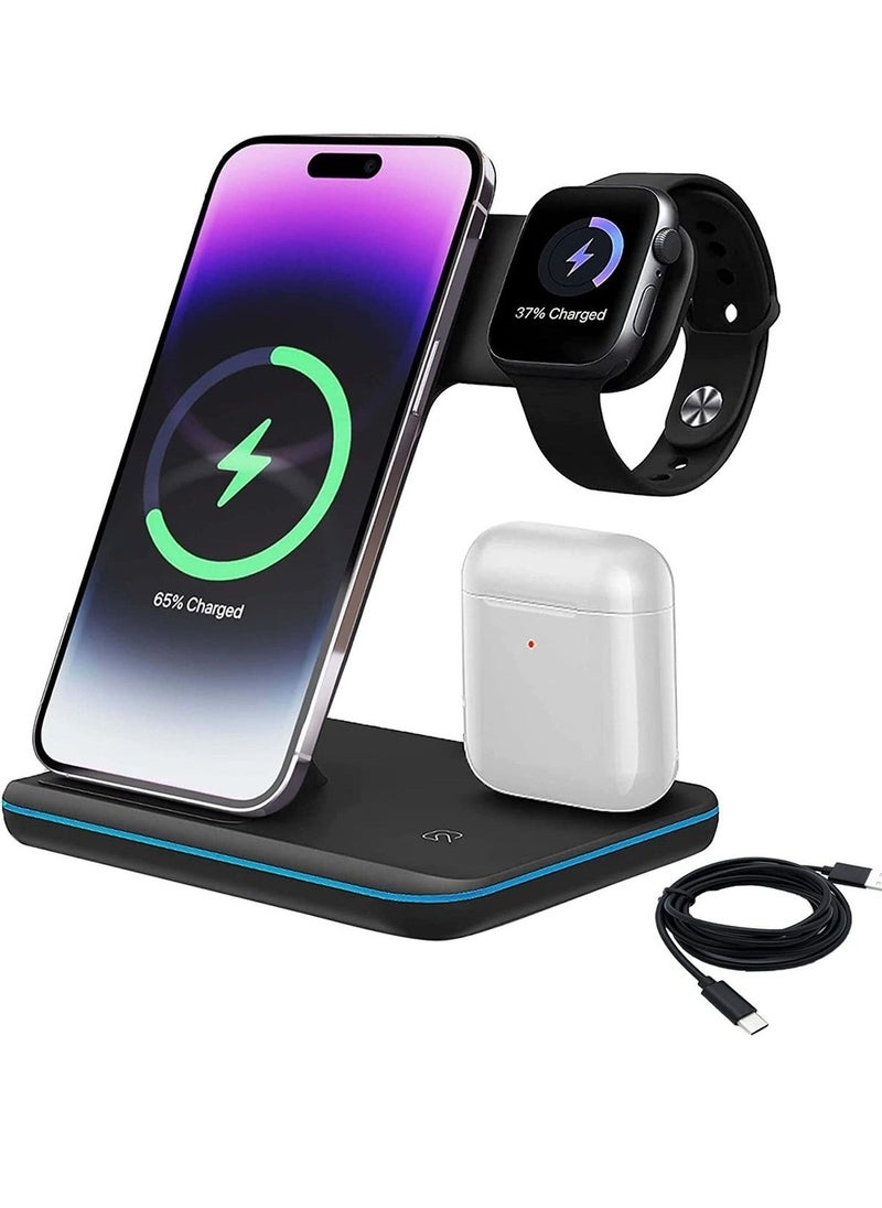 ELTRAZONE - ELTRAZONE Wireless Charger – 3 in 1 Charging Station with USB Data Cable – Charging Station for iPhone 14/13/12/11 Pro/XS, Air Pods 3/2/1/pro, iWatch Series, Samsung - Image 1