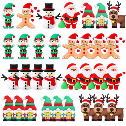 Halloscume 25 Pcs Mini Christmas Figurines Rubber Miniature Snowman Santa Gnome Reindeer Gingerbread Collectible Elf Figurines Ornaments for Home Table Decoration Xmas Holiday Party Supplies Gift - Image 1