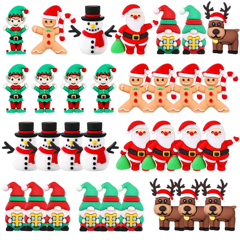 Halloscume 25 Pcs Mini Christmas Figurines Rubber Miniature Snowman Santa Gnome Reindeer Gingerbread Collectible Elf Figurines Ornaments for Home Table Decoration Xmas Holiday Party Supplies Gift - Image 2