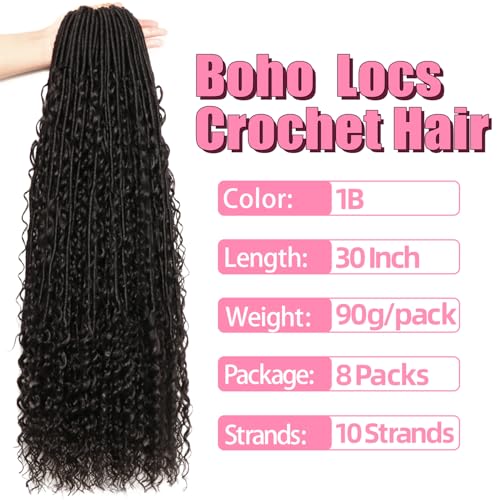 AMUMI Soft Boho Locs Crochet Hair for Black Women30 Inch 8 Packs Goddess Faux Locs Crochet Human Hair Feeling Pre Looped with Curly Ends1B 30 InchPack of 8 - Image 3