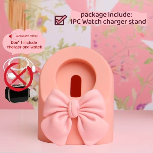 QLD COVER Charger Dock for Apple Watch Ultra/10/9/8/7/6/5/4/3/2/1/SE2/SE, iWatch Cute 3D Bow Tie Silicone Charging Desk Stand Holder, Pink Bow - Image 2