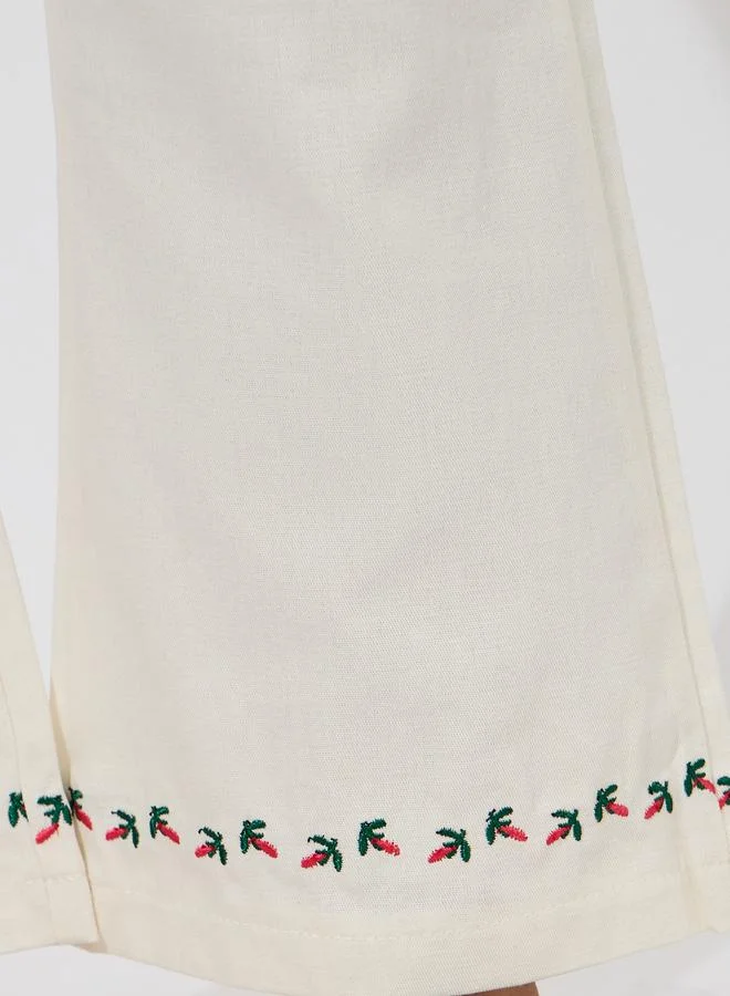 Styli Embroidery Detail Cotton Flared Pants