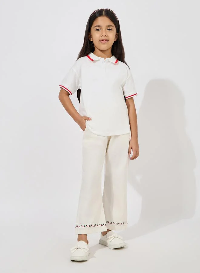 Styli Embroidery Detail Cotton Flared Pants