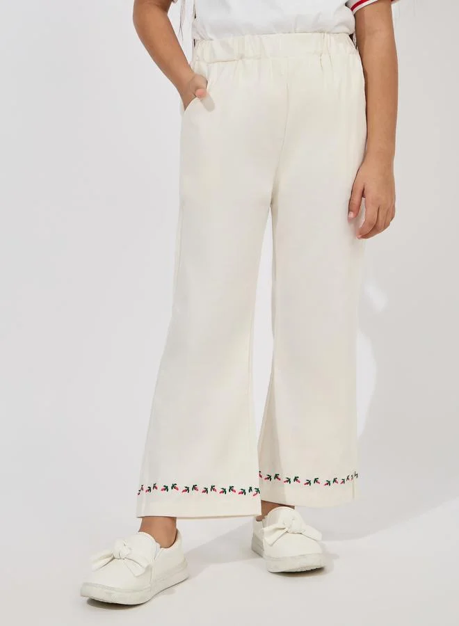Styli Embroidery Detail Cotton Flared Pants
