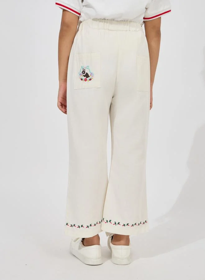 Styli Embroidery Detail Cotton Flared Pants