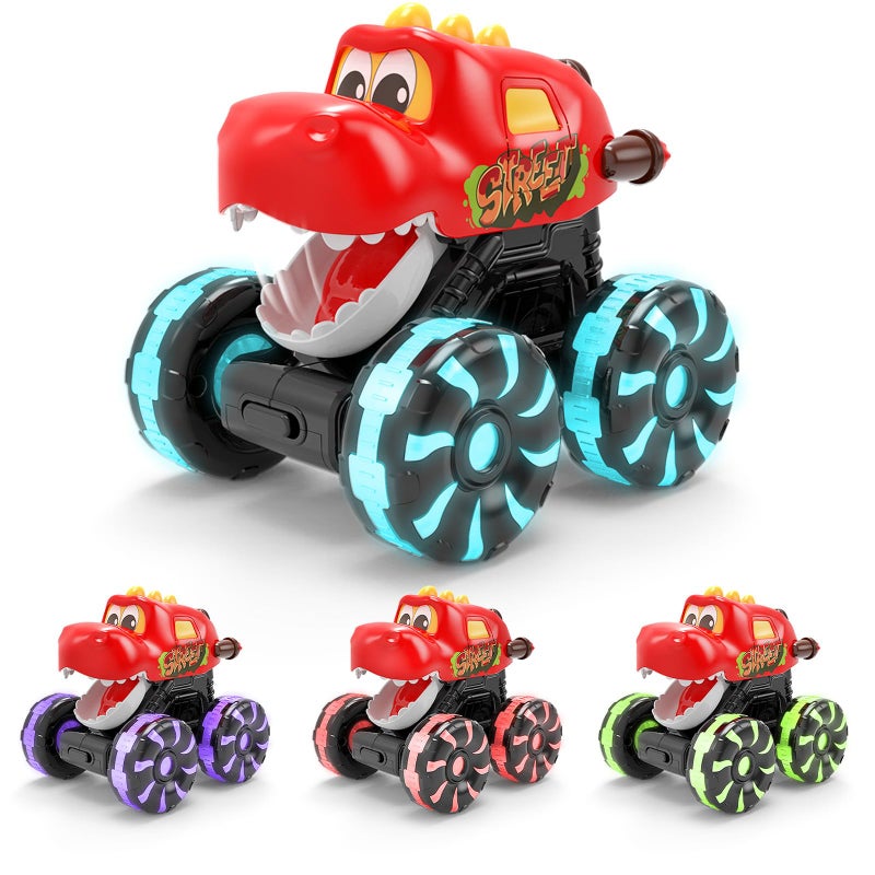 Intoypad Red Chomping Dino Monster Truck Toy Press and Go Car with LED Light Wheels LightUp Push Car for Toddlers Boys Girls Ages 2 3 4 5 Dinosaur Toy with Moving Mouth Action - Image 3