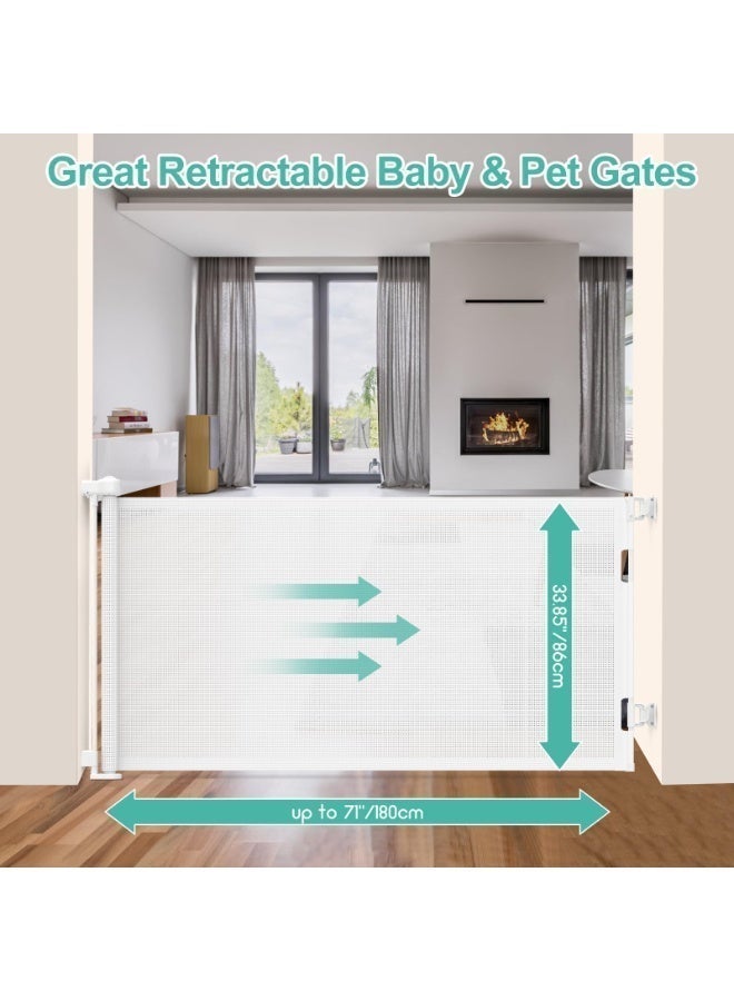 Watermelon Baby Safety Gate, Retractable 180cm Wide 86cm Height Extra Large Child Proof Gate for Baby & Pets, No Drill Pet Gate with Reinforced Mesh, One Hand Lock for Stairs Doorways Kitchen Home - Image 4