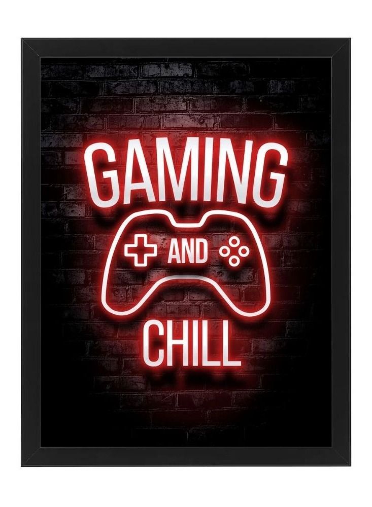 RKN Gaming And Chill Neon Wall Art Poster Frame 30 x 40 cm - Image 1