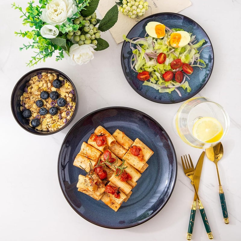 LERATIO Ceramic Dinnerware Sets for 4Stoneware Coupe Plates and Bowls SetsHighly Chip and Crack Resistant  Dishwasher  Microwave  Oven Safe Dishes setReactive Glaze Dinnerware Service for 4 - Image 3
