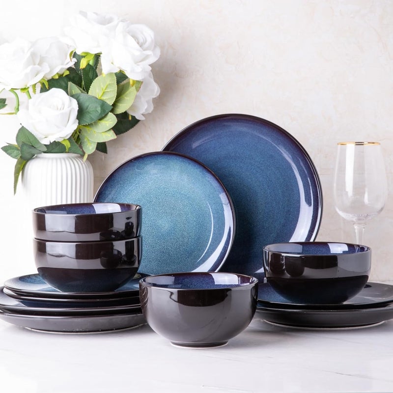 LERATIO Ceramic Dinnerware Sets for 4Stoneware Coupe Plates and Bowls SetsHighly Chip and Crack Resistant  Dishwasher  Microwave  Oven Safe Dishes setReactive Glaze Dinnerware Service for 4 - Image 1