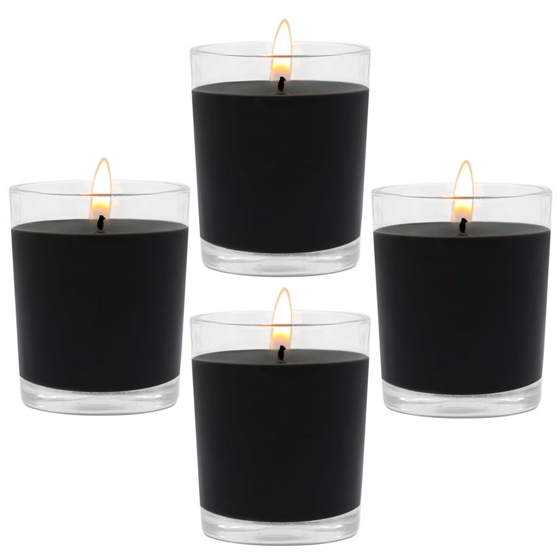 Unscented Black Votive Candles in Glass 2 Inch Natural Soy Wax Scentless Candles for Halloween Wedding Party Home Holidays Relaxation Spa 1215 Hour Burning Time 4 Packs