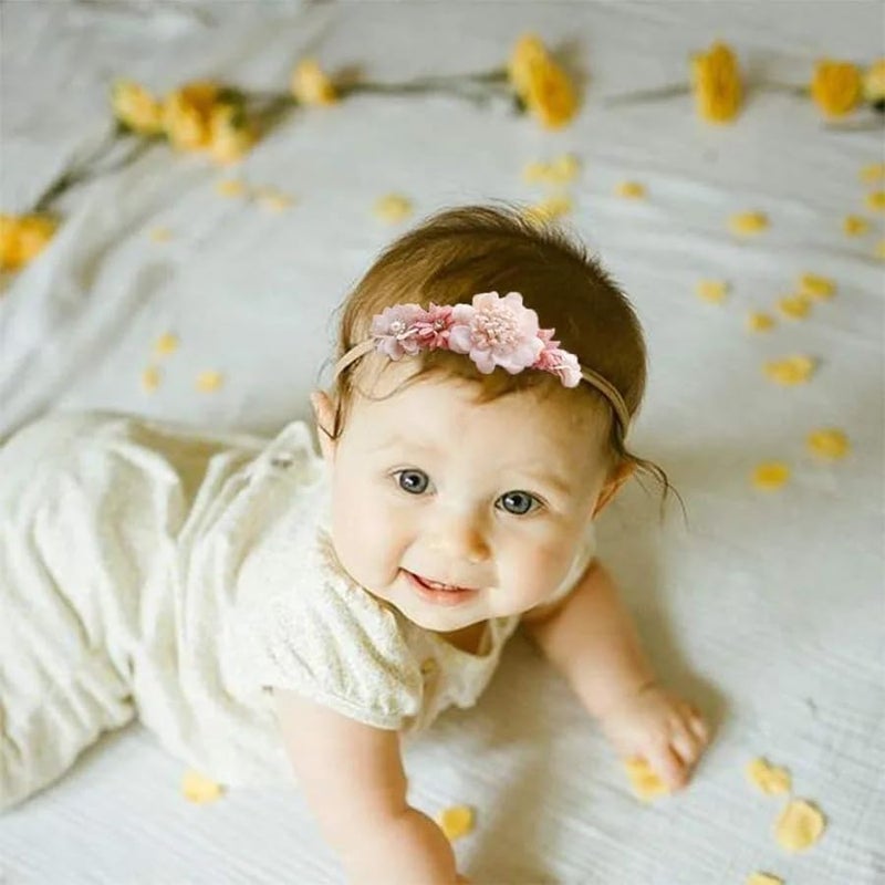 Fairytale Baby Girl Headband Newborn Elastic Flower Toddler Hair Band Kids Headwear Nylon Soft Hairbands Child Hair Accessories (Red) - Image 4
