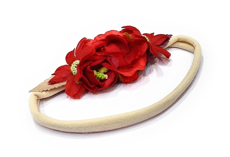 Fairytale Baby Girl Headband Newborn Elastic Flower Toddler Hair Band Kids Headwear Nylon Soft Hairbands Child Hair Accessories (Red) - Image 3
