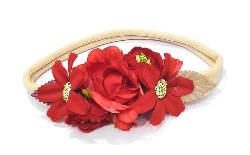 Fairytale Baby Girl Headband Newborn Elastic Flower Toddler Hair Band Kids Headwear Nylon Soft Hairbands Child Hair Accessories (Red) - Image 1