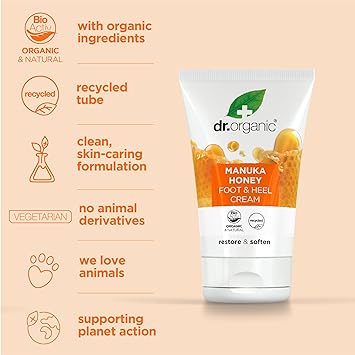 dr.organic Dr Organic Manuka Honey Foot Cream Moisturising Dry Skin Mens Womens Natural Vegetarian CrueltyFree Paraben SLSFree Recycled Recyclable Organic 125ml Packaging may vary - Image 3