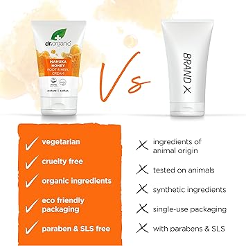 dr.organic Dr Organic Manuka Honey Foot Cream Moisturising Dry Skin Mens Womens Natural Vegetarian CrueltyFree Paraben SLSFree Recycled Recyclable Organic 125ml Packaging may vary - Image 4