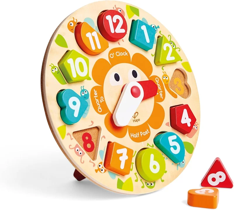 Hape Hape E1622 Chunky Clock Wooden Puzzle - Educational Toy for Learning Time