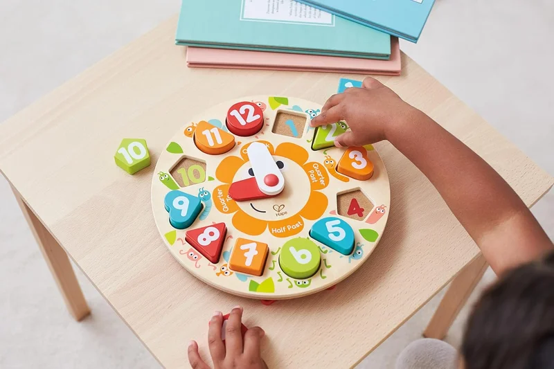 Hape Hape E1622 Chunky Clock Wooden Puzzle - Educational Toy for Learning Time