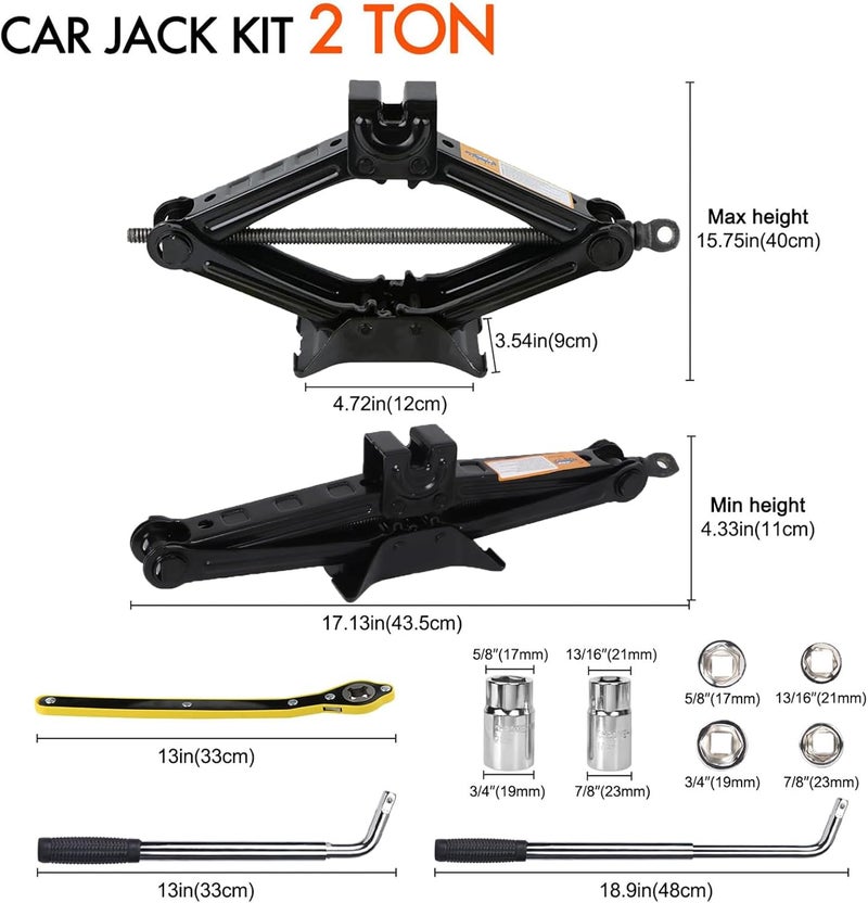 Rarapop Car Jack Kit Scissor Jack for 2 Ton (4409 lbs) Tire Jack Tool Universal Emergency Kit with Lug Wrench Tire Changing for Car SUV - Image 2