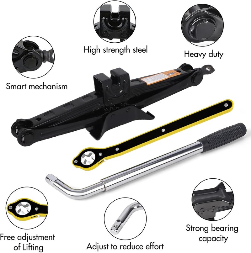 Rarapop Car Jack Kit Scissor Jack for 2 Ton (4409 lbs) Tire Jack Tool Universal Emergency Kit with Lug Wrench Tire Changing for Car SUV - Image 5