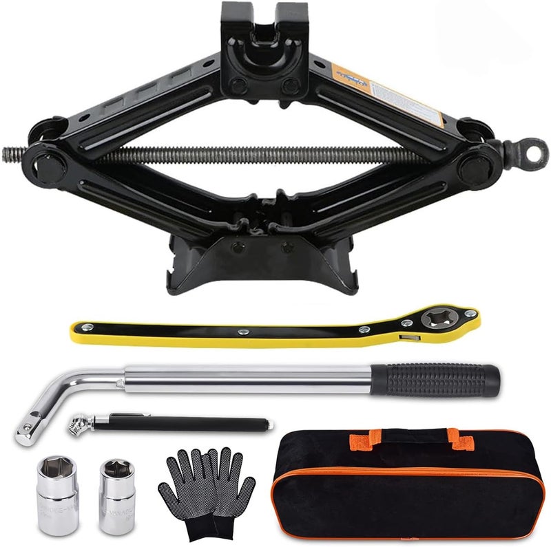 Rarapop Car Jack Kit Scissor Jack for 2 Ton (4409 lbs) Tire Jack Tool Universal Emergency Kit with Lug Wrench Tire Changing for Car SUV - Image 1