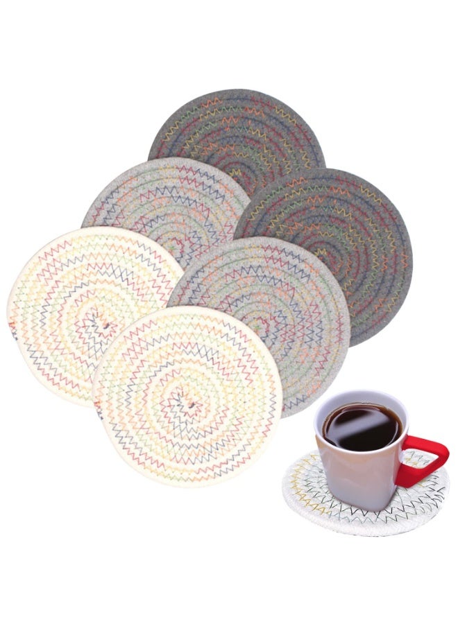 جيه زد اس JZS قواعد أكواب ماصة مصنوعة من القطن المضفر المنسوج، قواعد أكواب ماصة مقاومة للحرارة لحماية سطح طاولة القهوة، مناسبة لأنواع الأكواب (عبوة من 6 قطع) - Image 1