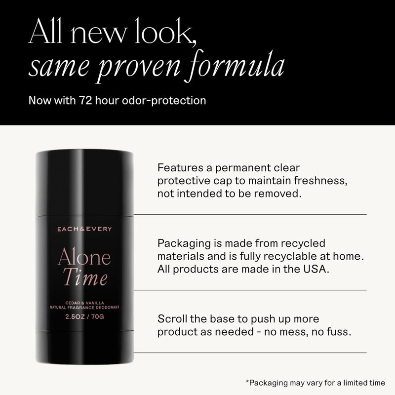 Each & Every مزيل العرق خالي من الألمنيوم للرجال والنساء - مزيل عرق طبيعي بالكامل للبشرة الحساسة، معتمد من EWG - نظيف، خالي من بيكربونات الصوديوم، عطر نباتي، خشب الأرز والفانيليا، 2.5 أونصة - Image 2