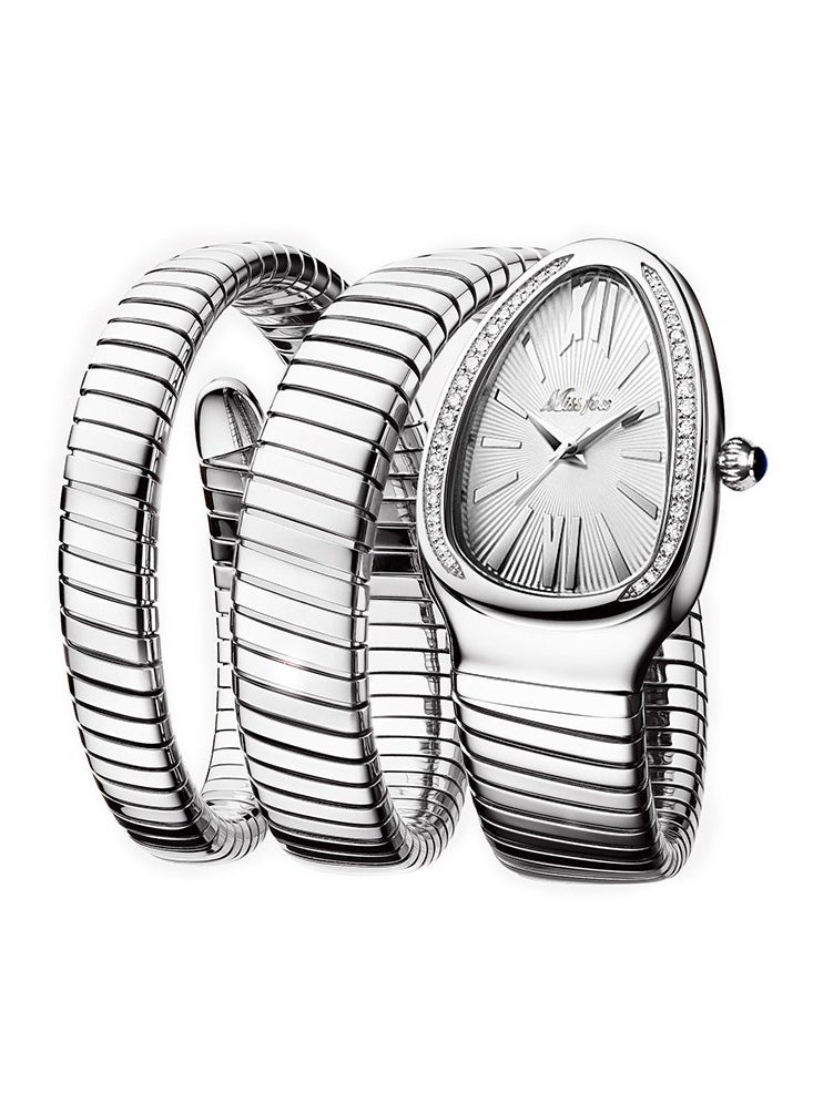 MISS FOX Triple Wrap Bracelet Watch Luxury Silver Snake Watches Women Fashion Brands MISSFOX Diamond Quartz WristWatch Waterproof AAA Clock Lady Hot Gift 