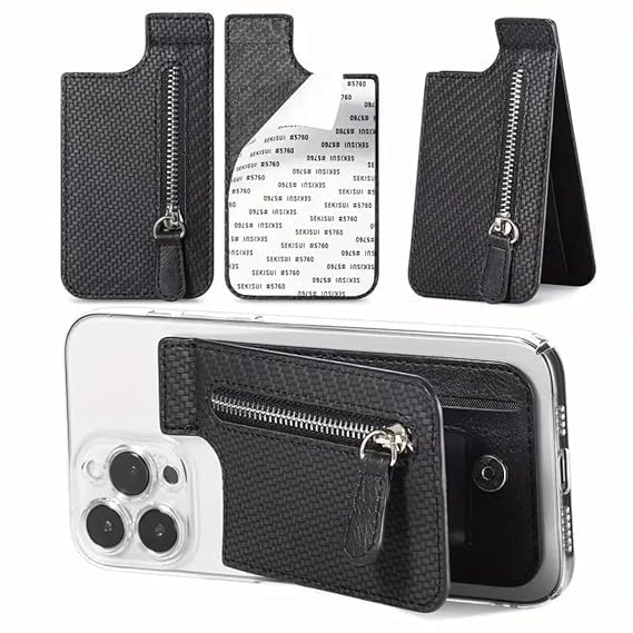 RABADIYA CREATION 3 in 1 Wallet Card Phone Holder PU Leather Stick-on Phone Wallet with Zip for Use Phone Stand,Credit Card,Cash,ID Card,Licence - Image 5