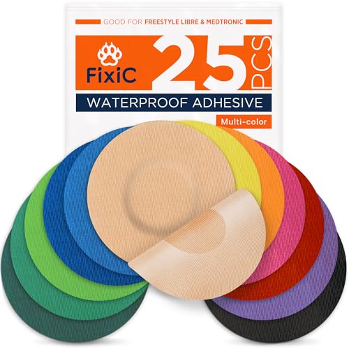 Fixic Freestyle Adhesive Patch 25 PCS Good for Libre 1 2 3 Plus Enlite Guardian NO Glue in The Center of The Patch PreCut Back Paper Long Fixation for Your Sensor MultiColor