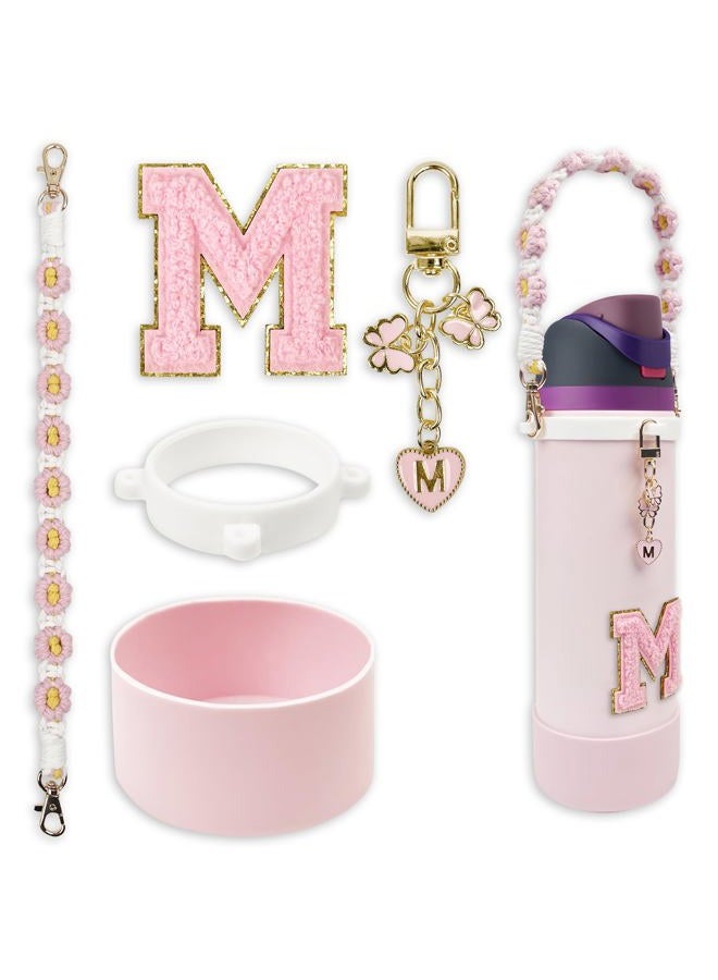 SITKOL Silicone Boot Cute Monogram Set Compatible with Owala Water Bottle 24 oz - Perfect Letter Owala Accessories for Owala Tumbler, Owala Free Sip, Pink Owala, Black Owala, owala coffee tumbler (Pink, M) - Image 1