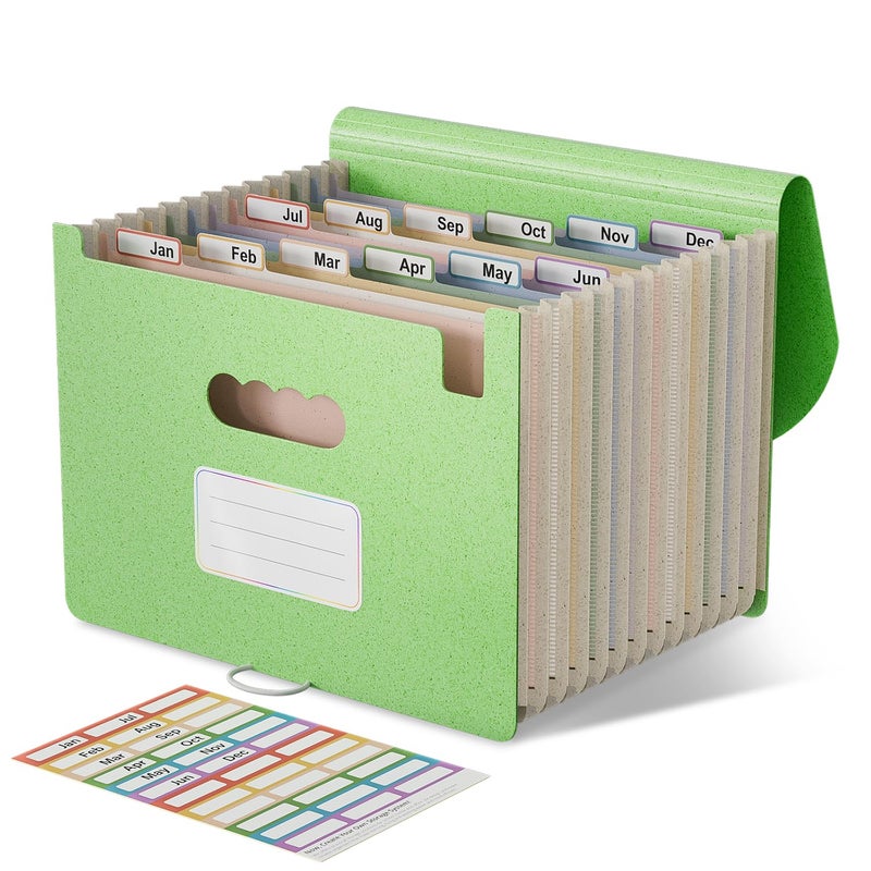 EcoStash Accordian File Organizer, 12 Pockets Wheat Straw Expanding File Folders, Monthly Bill Receipt Organizer, 100% BPA Free, Return to Nature, Healthy Living, Letter/A4 Size - Mint Green - Image 1