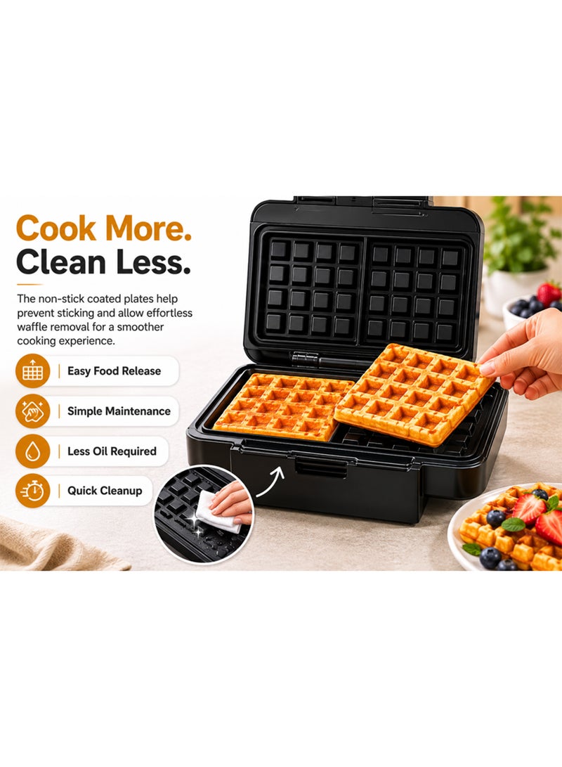 NIKAI Waffle Maker - 1000W Power | Non-Stick Fixed Plates | Fast Heating 20°C Fixed Temperature | Compact Design with Cord Storage | Easy Clean Breakfast for Crispy Waffles Sandwich Maker | 700 W NST1000WM Black - Image 5