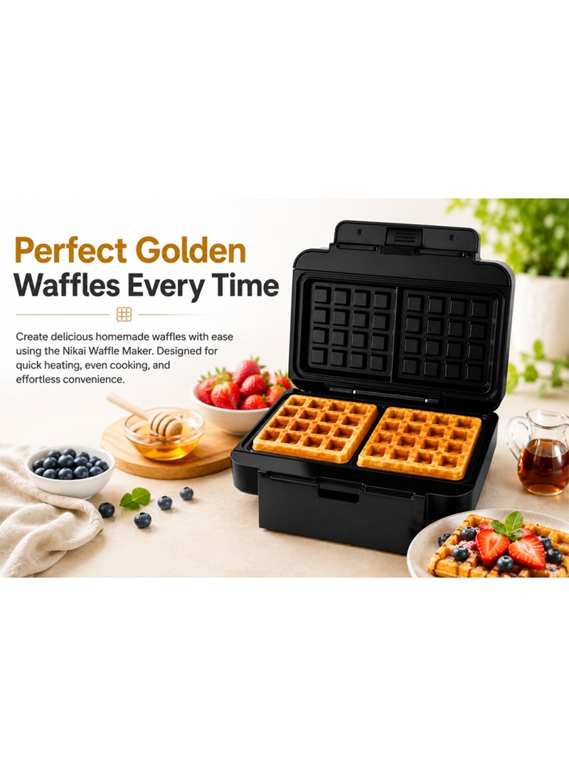 NIKAI Waffle Maker - 1000W Power | Non-Stick Fixed Plates | Fast Heating 20°C Fixed Temperature | Compact Design with Cord Storage | Easy Clean Breakfast for Crispy Waffles Sandwich Maker | 700 W NST1000WM Black - Image 3