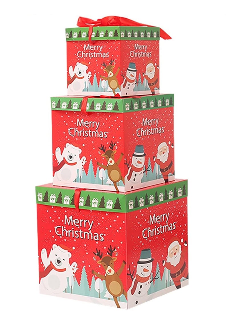 Set of 3 Gift Boxes Gift Packing Box Suitable for New Year Packaging Gifts and Decorations Christmas (Red Gift Box) - Image 1