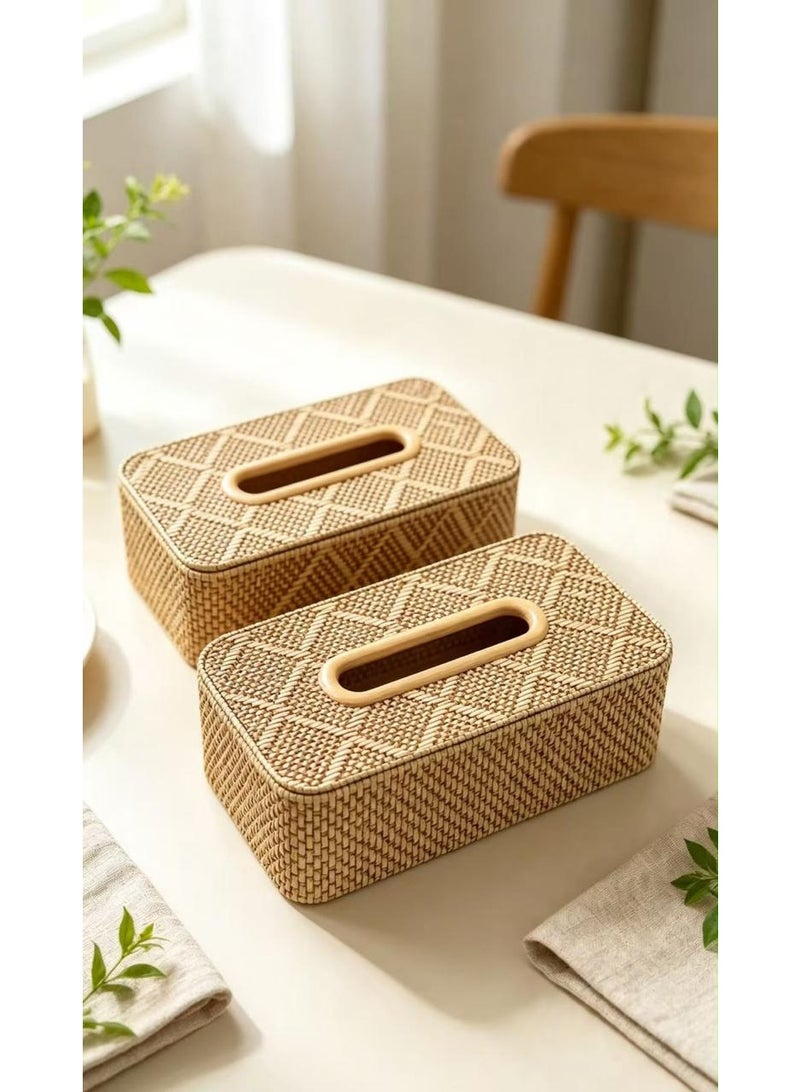 A tissue box holder with a stylish, modern design that keeps tissues organized and easy to access; suitable for home and office use.