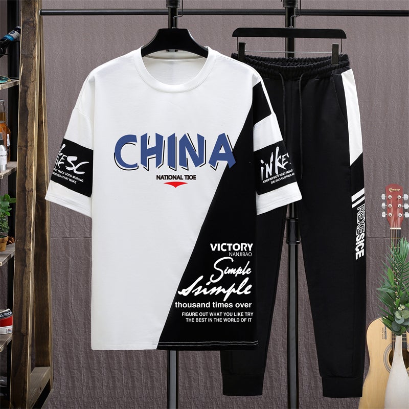 Short-sleeved T-shirt for teenagers boys 12-15 years old junior high school students 13 fashionable handsome sports suit 14 big children summer clothes - Image 1