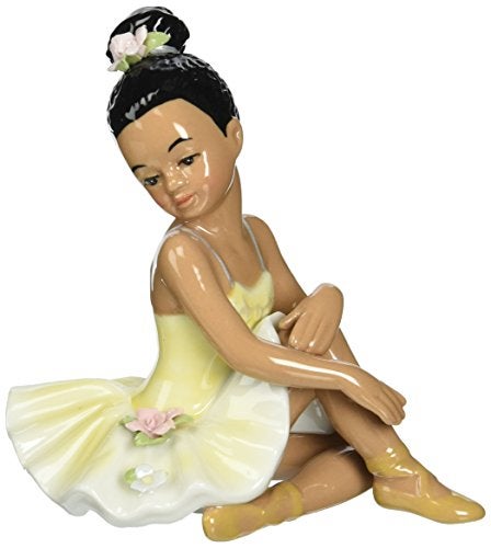 Cg Cosmos 10123 Fine Porcelain African American Ballerina in Yellow Dress Figurine 4Inch 